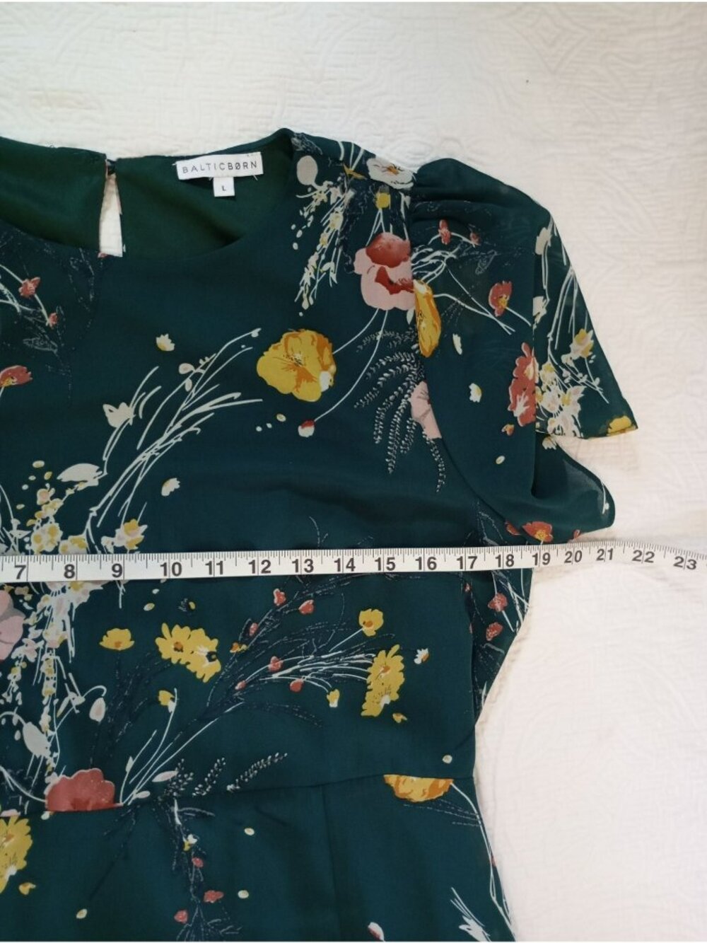 Baltic Born Green Floral Maxi Dress With Short Flutter Sleeve & Tie Waist Size L - Picture 13 of 15